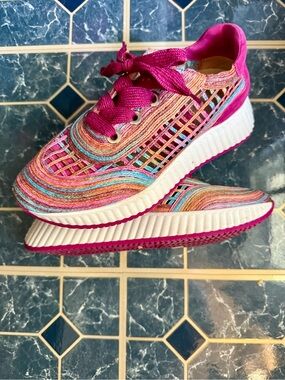 Multicolor Woven Lace-Up Sneakers - Pink Accent